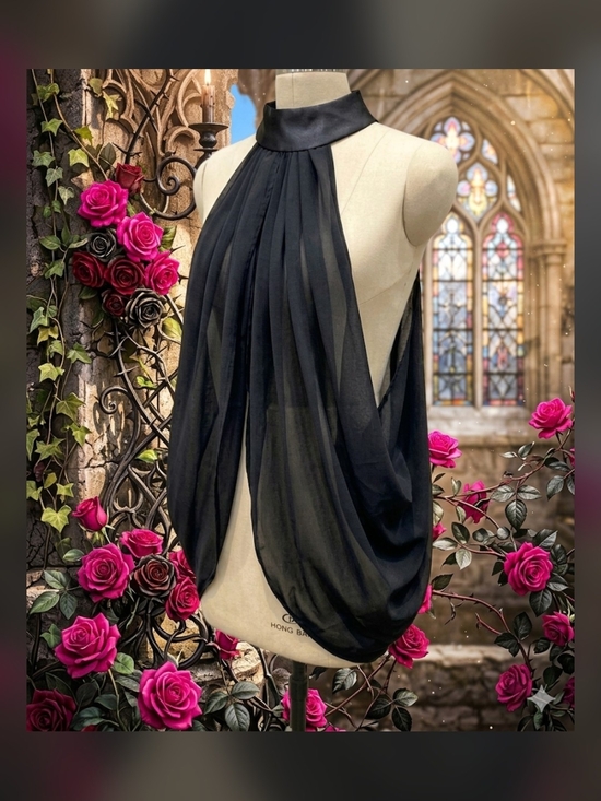Black Skull Tops - Black Halter Draped Chiffon Camisole